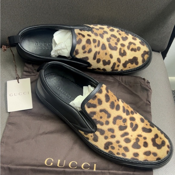 Gucci Leopard Print Pony Hair Slip-On Sneakers - Picture 4 of 13